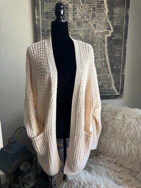 Size S/M - Petal & Pup Cream Chunky Open Cardigan w/Patch Pockets